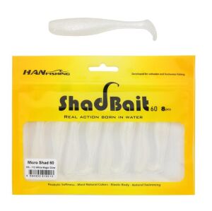 Hanfish Shad Bait 60 6cm 1.4gr LRF Silikon Yem 8 Adet MS112 White Magic Glow