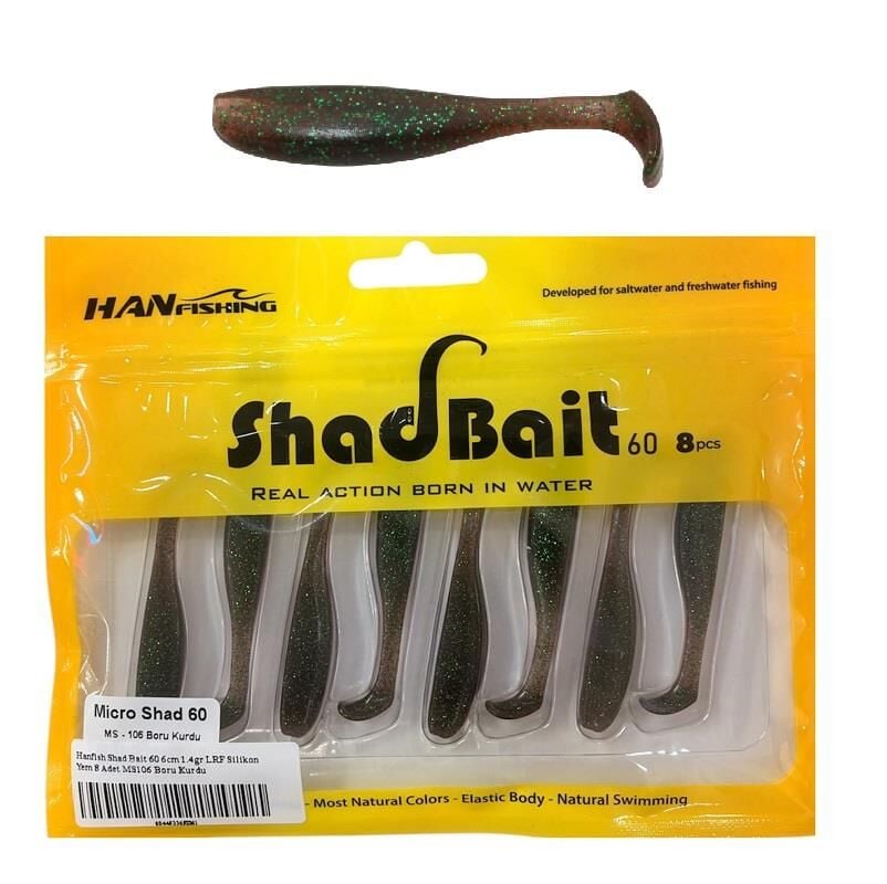 Hanfish Shad Bait 60 6cm 1.4gr LRF Silikon Yem 8 Adet MS106 Boru Kurdu