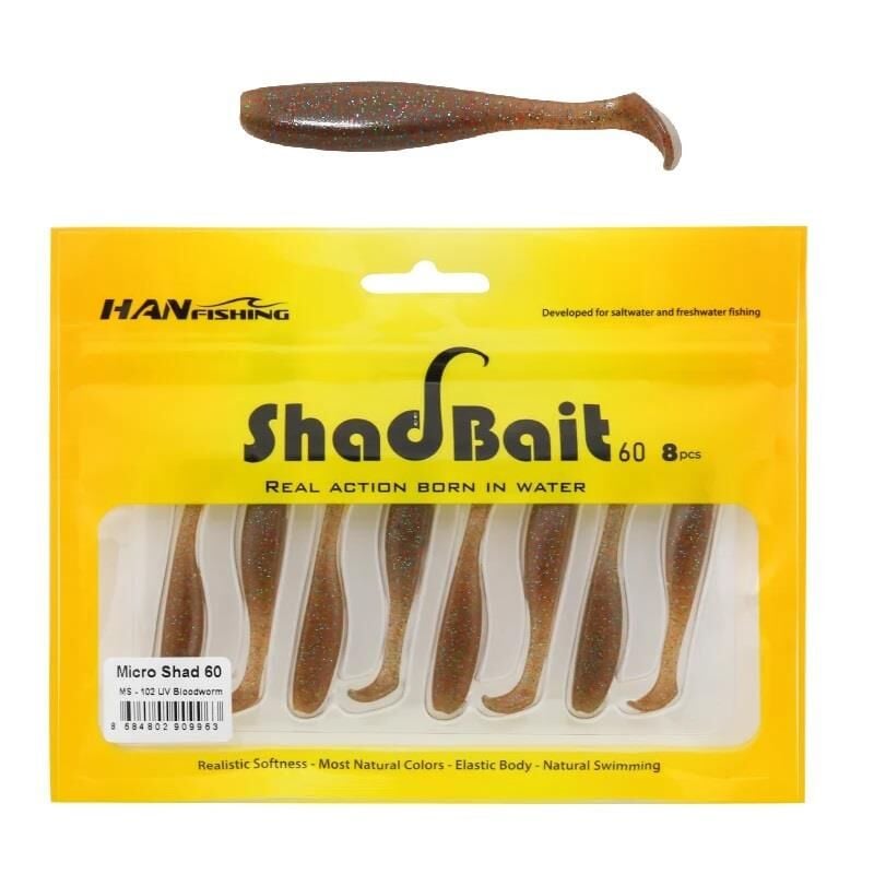 Hanfish Shad Bait 60 6cm 1.4gr LRF Silikon Yem 8 Adet MS102 UV Bloodworm