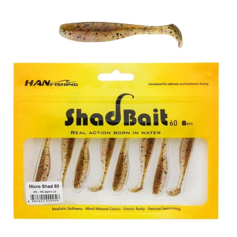Hanfish Shad Bait 60 6cm 1.4gr LRF Silikon Yem 8 Adet MS100 Gamit UV