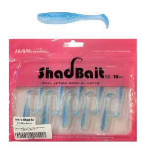 Hanfish Shad Bait 50 5cm 0.9gr LRF Silikon Yem 10 Adet MS78 Ice Blue UV