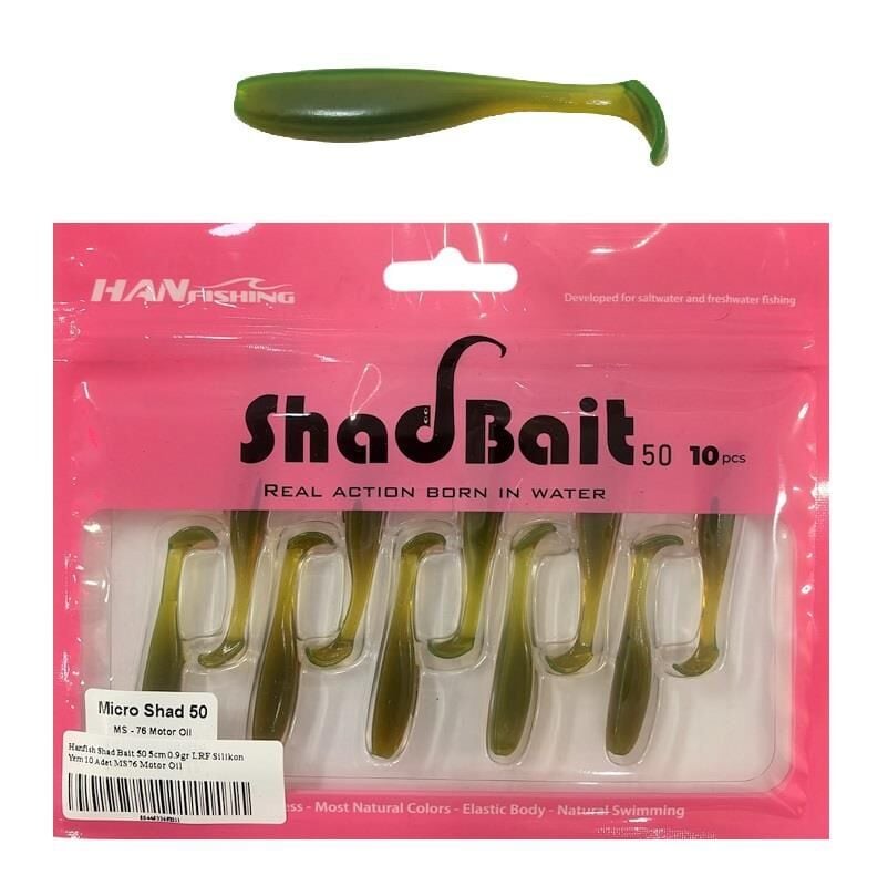Hanfish Shad Bait 50 5cm 0.9gr LRF Silikon Yem 10 Adet MS76 Motor Oil