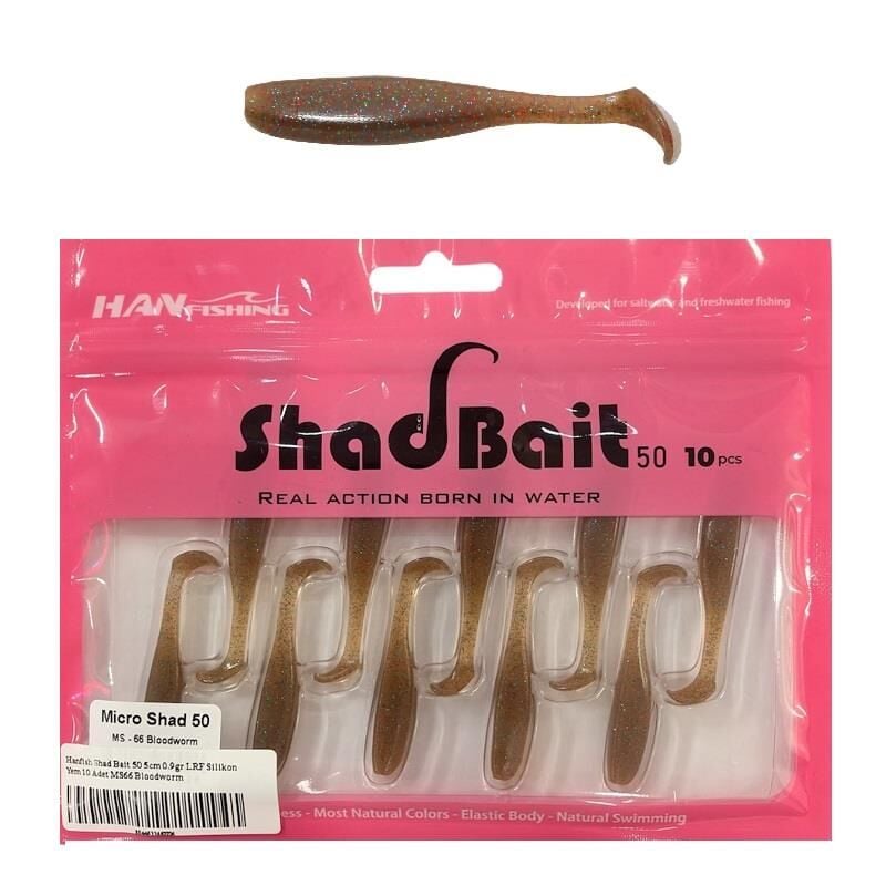 Hanfish Shad Bait 50 5cm 0.9gr LRF Silikon Yem 10 Adet MS66 Bloodworm