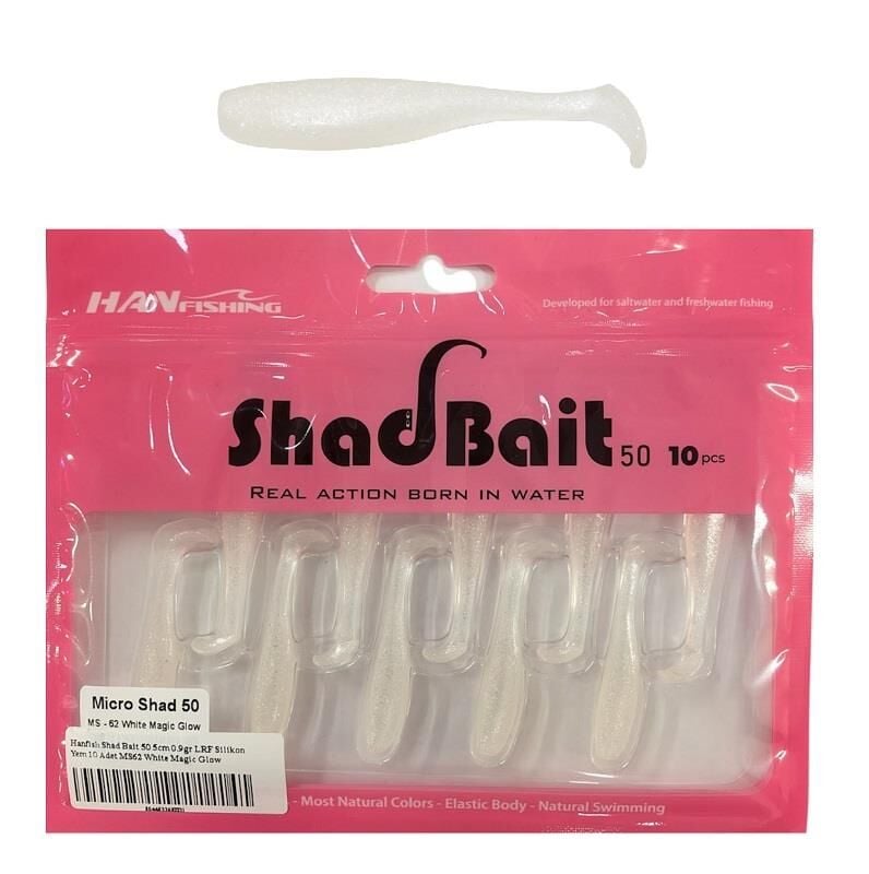 Hanfish Shad Bait 50 5cm 0.9gr LRF Silikon Yem 10 Adet MS62 White Magic Glow