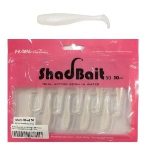 Hanfish Shad Bait 50 5cm 0.9gr LRF Silikon Yem 10 Adet MS62 White Magic Glow
