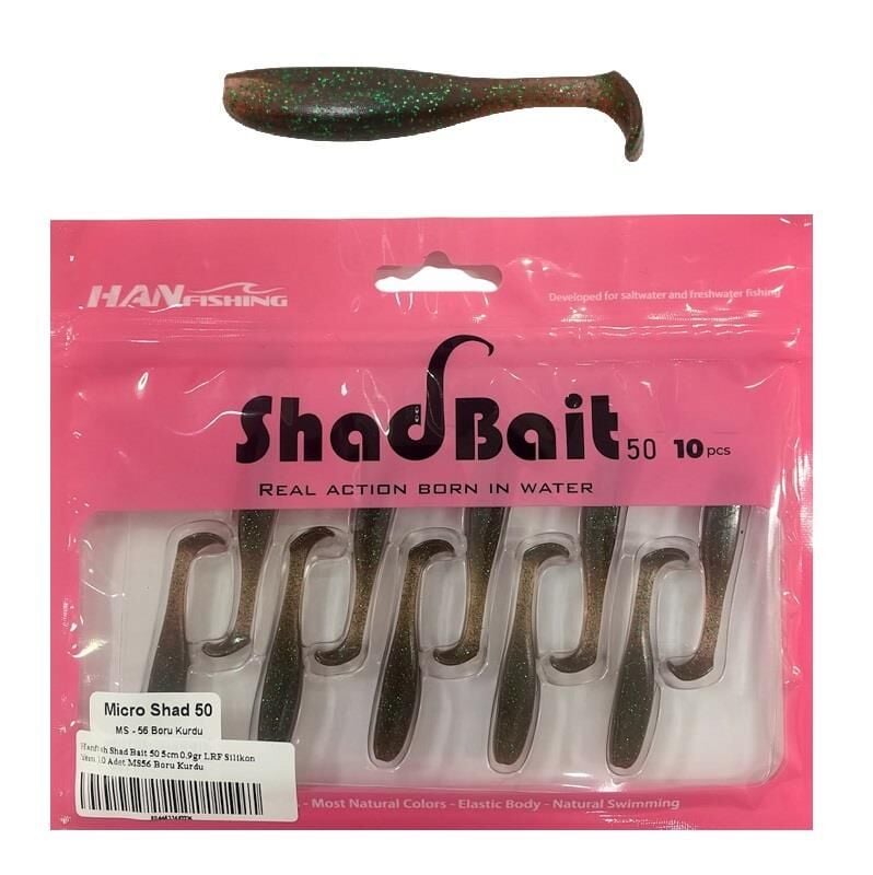 Hanfish Shad Bait 50 5cm 0.9gr LRF Silikon Yem 10 Adet MS56 Boru Kurdu