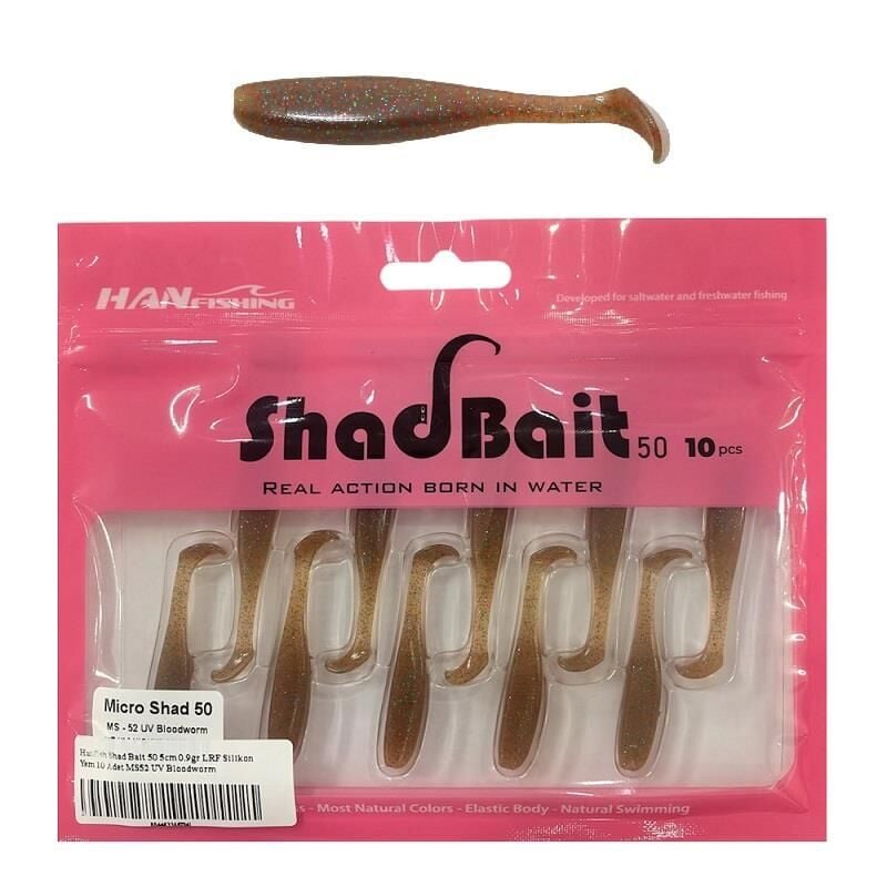 Hanfish Shad Bait 50 5cm 0.9gr LRF Silikon Yem 10 Adet MS52 UV Bloodworm