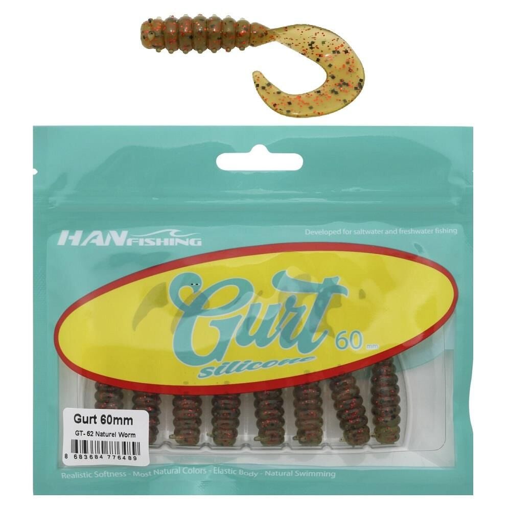 Hanfish Gurt 60 6cm Silikon Yem 8 Adet GT62 Naturel Worm