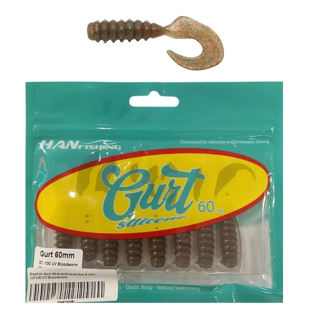 Hanfish Gurt 60 6cm Silikon Yem 8 Adet GT100 UV Bloodworm
