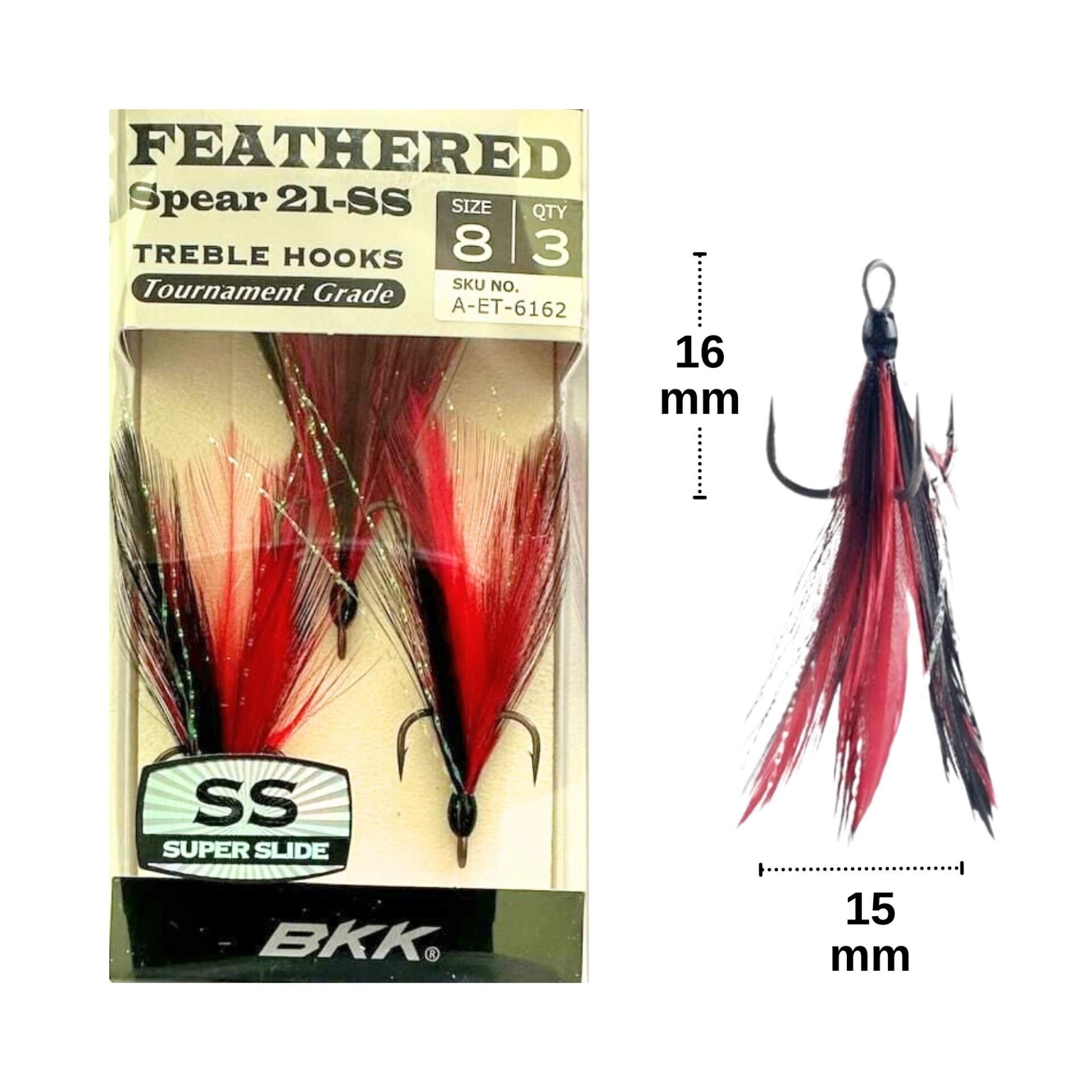 BKK Feathered Spear 21-SS No:8 Üçlü Olta İğnesi 3 Adet