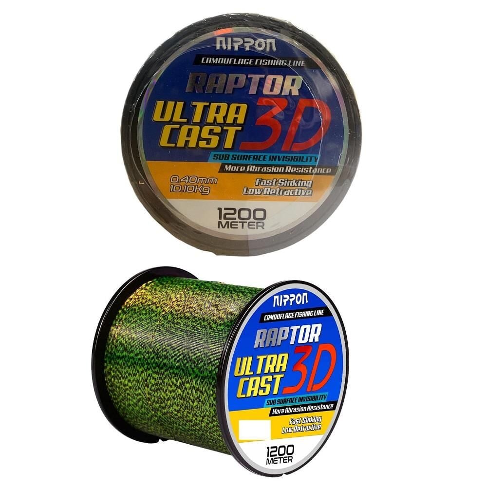 Nippon Raptor Ultra Cast 3D 1200mt 0.40mm 10.1kg Monofilament Bobin Misina Camo