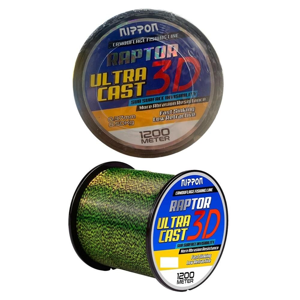 Nippon Raptor Ultra Cast 3D 1200mt 0.37mm 8.5kg Monofilament Bobin Misina Camo