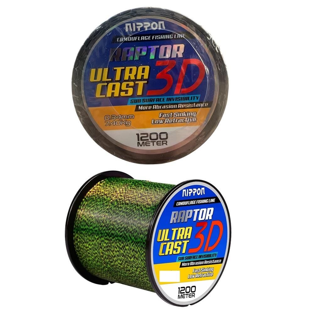 Nippon Raptor Ultra Cast 3D 1200mt 0.34mm 7.4kg Monofilament Bobin Misina Camo