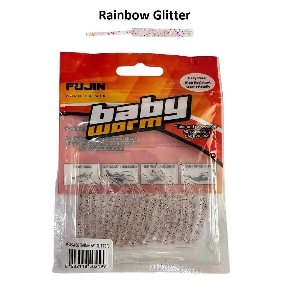 Fujin Baby Worm 5.2cm Floating LRF Silikonu (18 adet) Rainbow Glitter