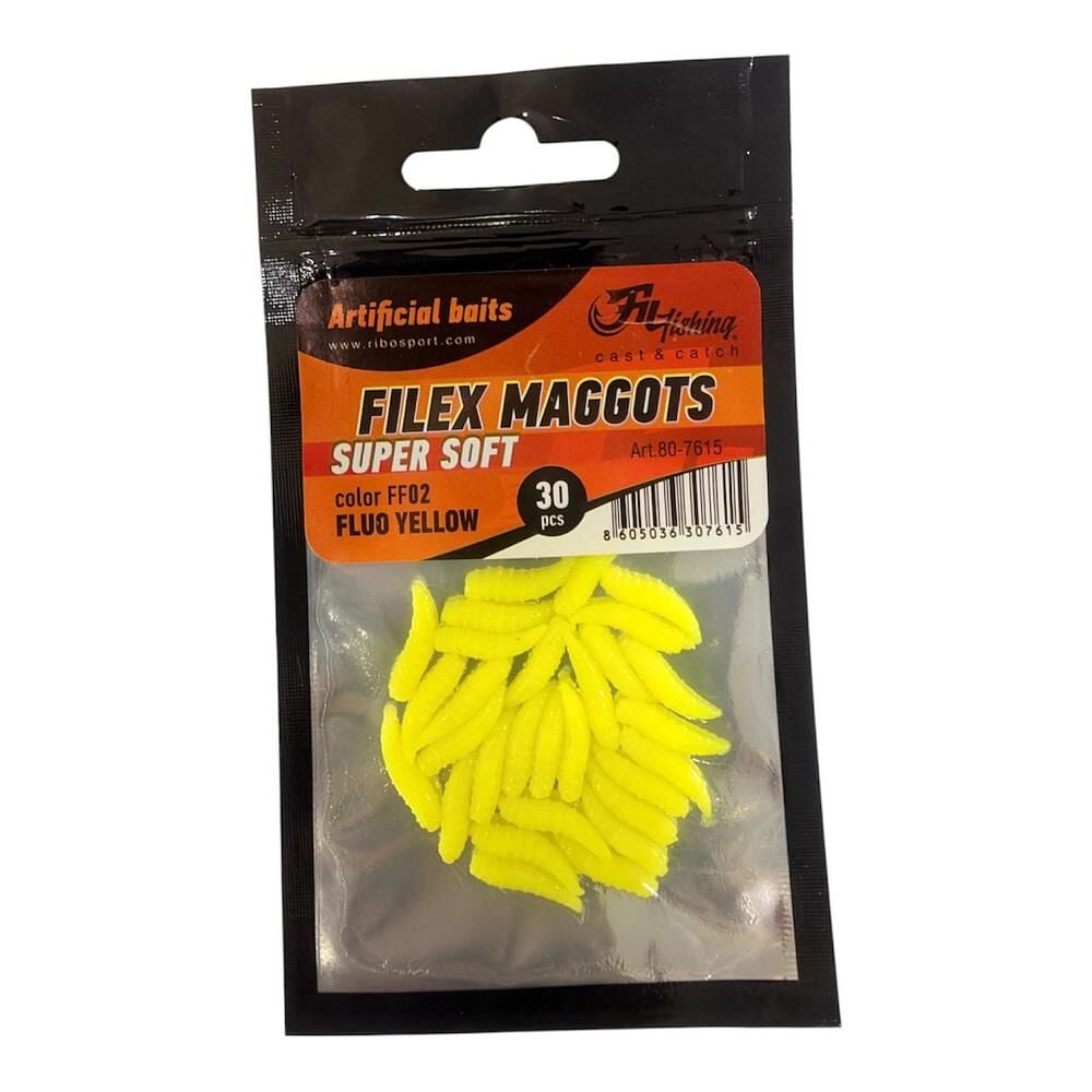 Fil Fishing Filex Maggots Super Soft 1.7cm Silikon Kurt 30 Adet Fluo Yellow