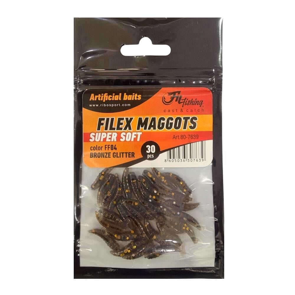 Fil Fishing Filex Maggots Super Soft 1.7cm Silikon Kurt 30 Adet Bronze Glitter