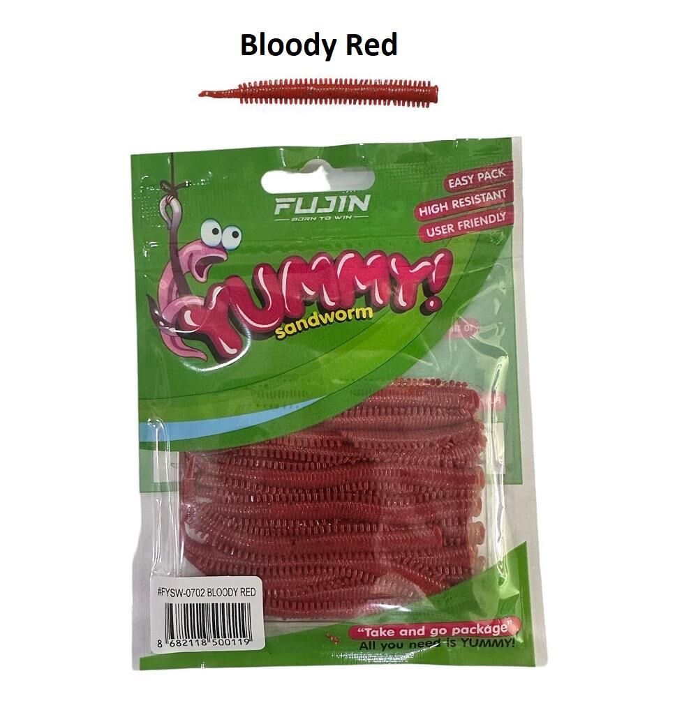 Fujin Yummy Sandworm 7cm LRF Silikonu (20'li) Bloody Red