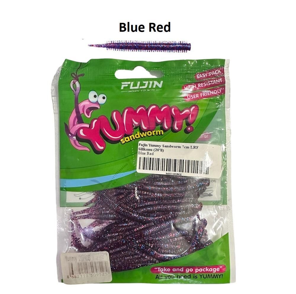 Fujin Yummy Sandworm 7cm LRF Silikonu (20'li) Blue Red