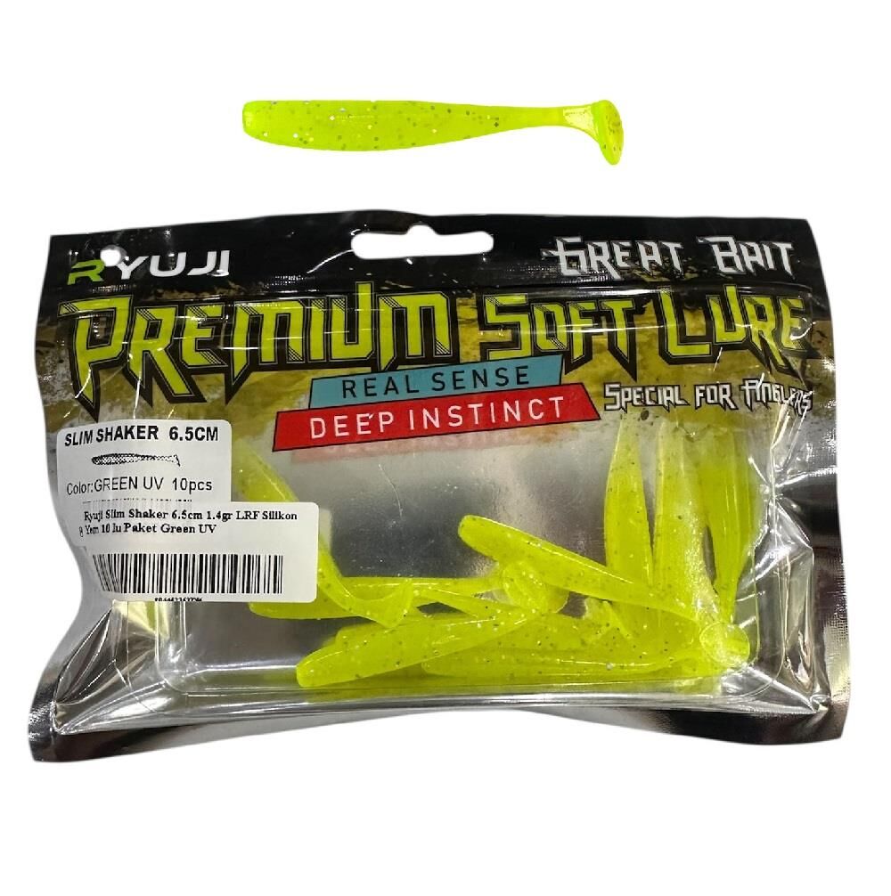 Ryuji Slim Shaker 6.5cm 1.4gr LRF Silikon Yem 10 lu Paket Green UV