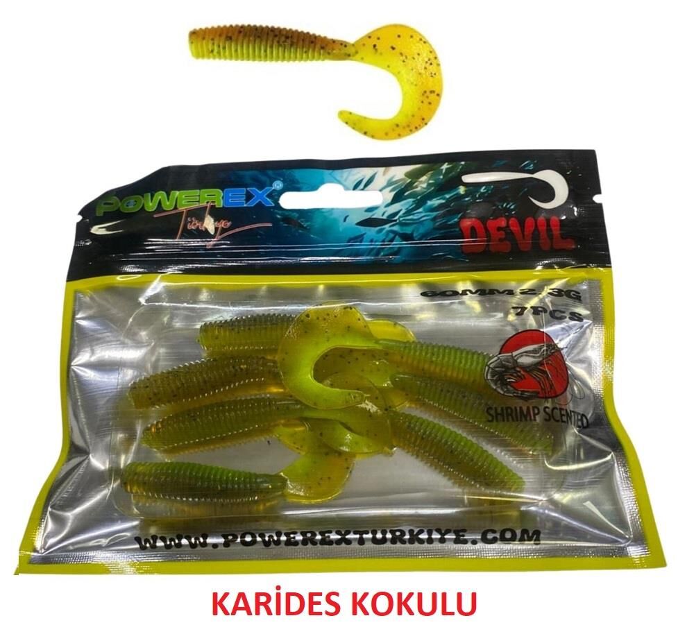 Powerex Devil 6cm 2.3gr Orak Kuyruk LRF Silikon Yem 7 Adet Olive Green