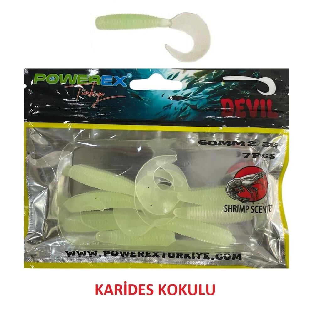Powerex Devil 6cm 2.3gr Orak Kuyruk LRF Silikon Yem 7 Adet Glow