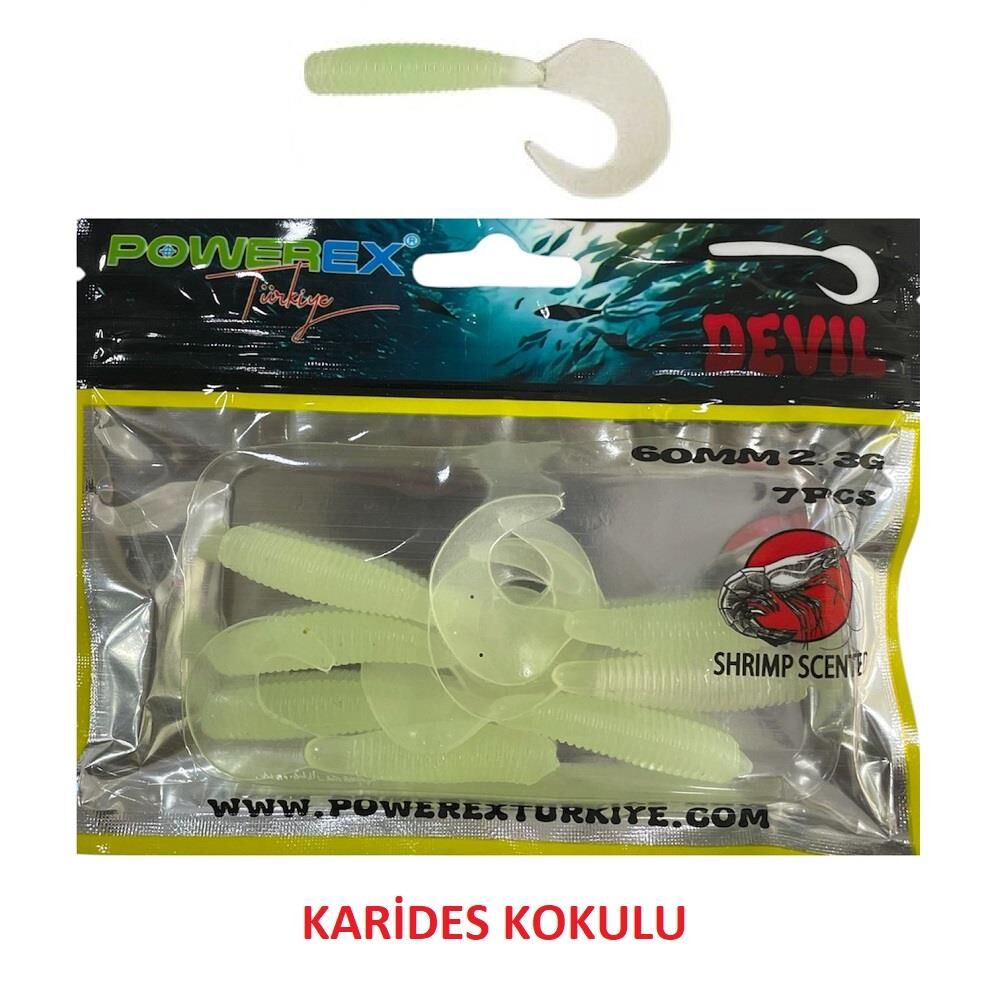 Powerex Devil 6cm 2.3gr Orak Kuyruk LRF Silikon Yem 7 Adet Glow
