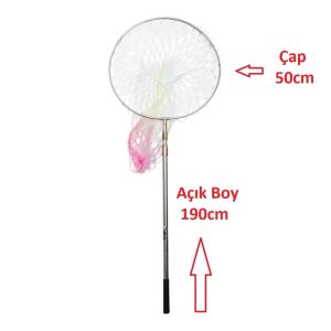 Powerex Paslanmaz Çelik Krom 190cm Sap 50cm Çember Balıkçı Kepçesi