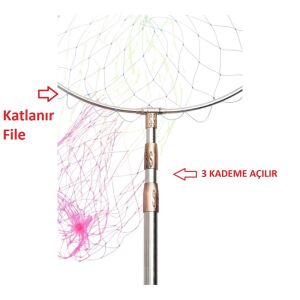 Powerex Paslanmaz Çelik Krom 190cm Sap 50cm Çember Balıkçı Kepçesi