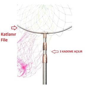 Powerex Paslanmaz Çelik Krom 190cm Sap 50cm Çember Balıkçı Kepçesi
