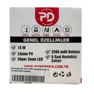 Powerdex PD-2072 15W Sensörlü Şarjlı ve Zoomlu Kafa Lambası