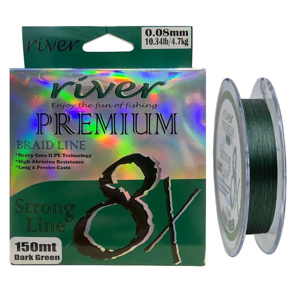 River Premium 8X 150mt 0.08mm 4.7kg Örgü İp Misina Koyu Yeşil