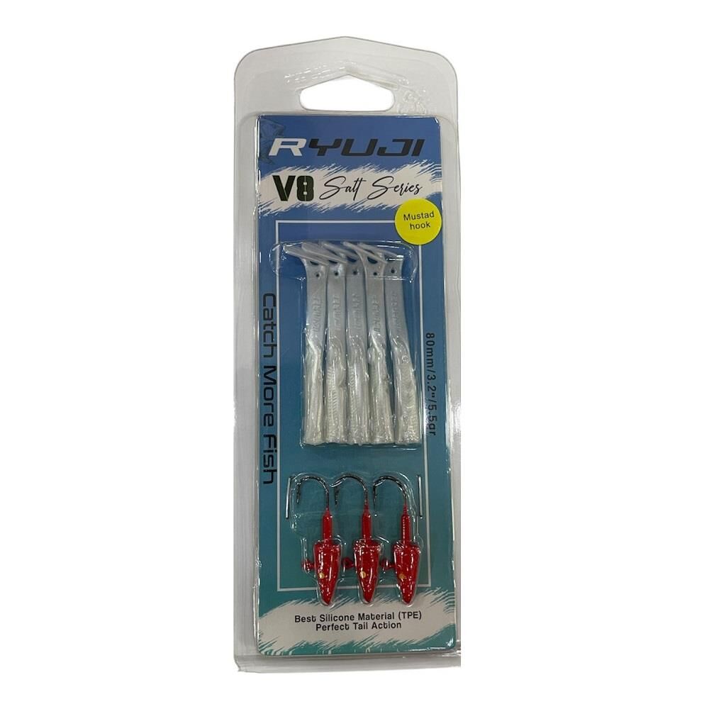 Ryuji V8 8cm 5.5gr Silikon Yem (3+5) Red Head White Silver