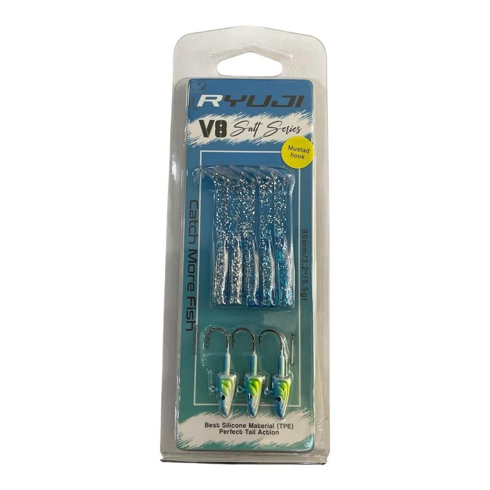 Ryuji V8 8cm 5.5gr Silikon Yem (3+5) Blue Glitter