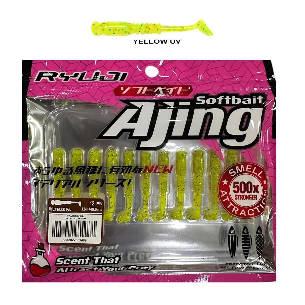 Ryuji Rock Tail 4cm Kokulu LRF Silikon Yem 12 adet Yellow UV