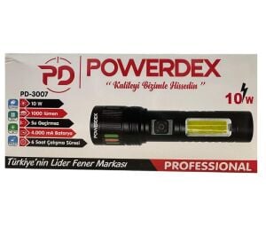 Powerdex PD-3007 Zoomlu Şarjlı El Feneri 10W 1000 Lümen