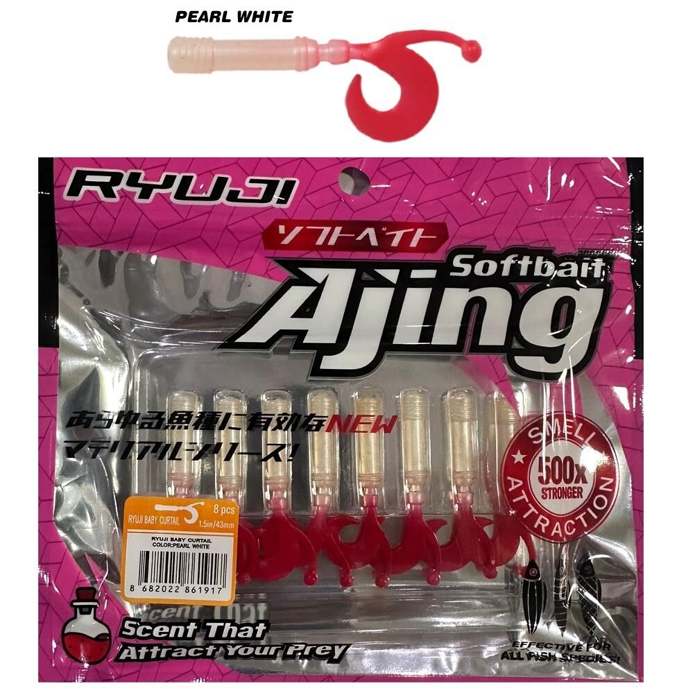 Ryuji Baby Curtail 4.3cm Kokulu LRF Silikon Yem 8 adet Pearl White