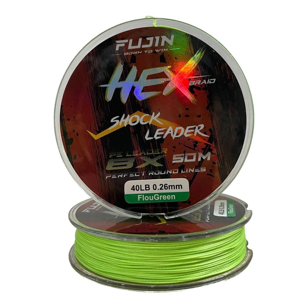 Fujin Hex Braid 8x 0.26mm 50mt Fluo Green PE İP Shock Leader