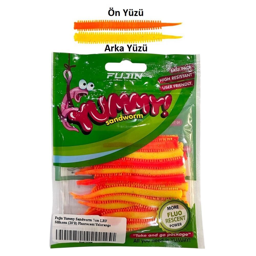 Fujin Yummy Sandworm 7cm LRF Silikonu (20'li) Fluorecent Yelorange