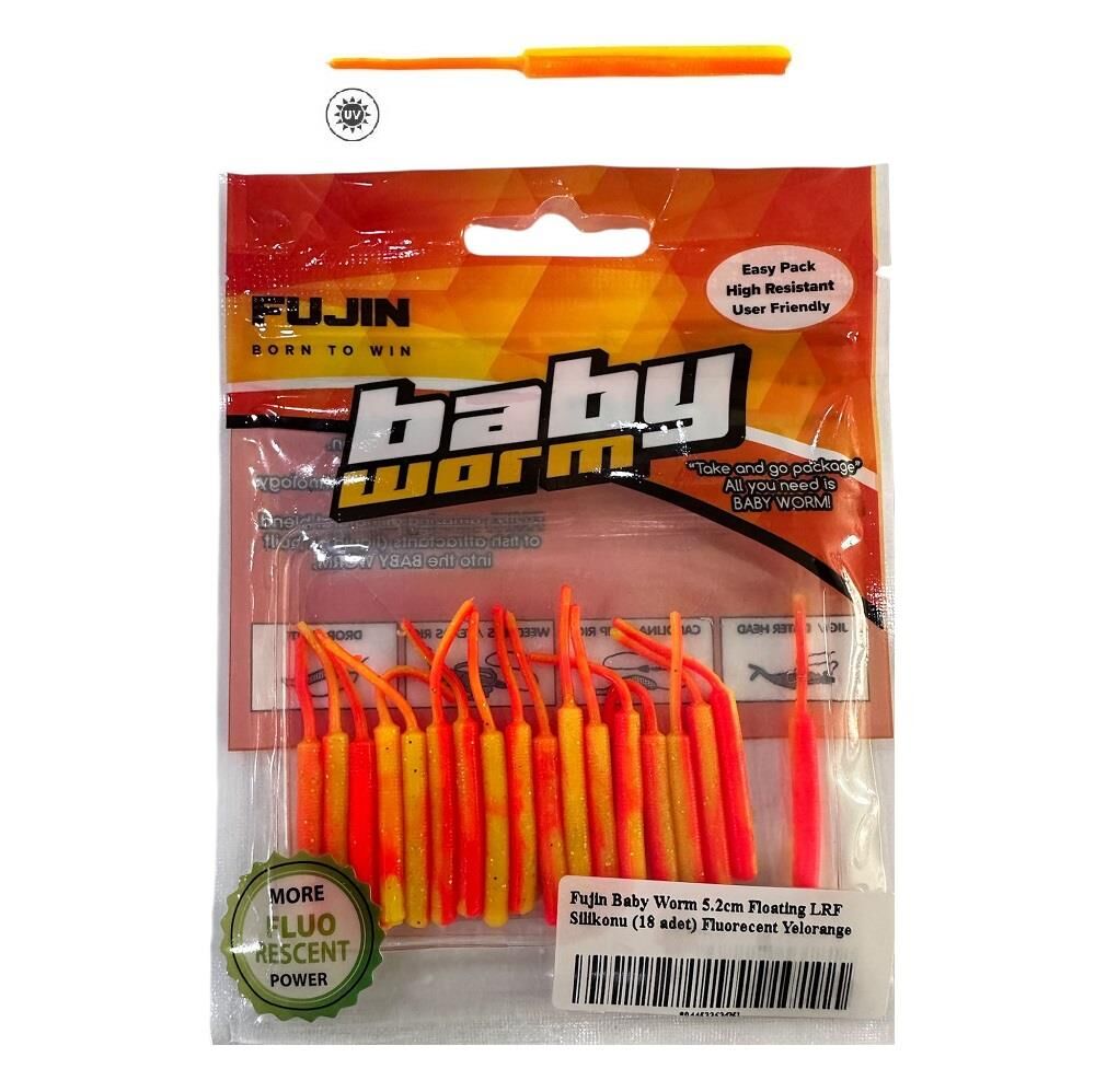 Fujin Baby Worm 5.2cm Floating LRF Silikonu (18 adet) Fluorecent Yelorange