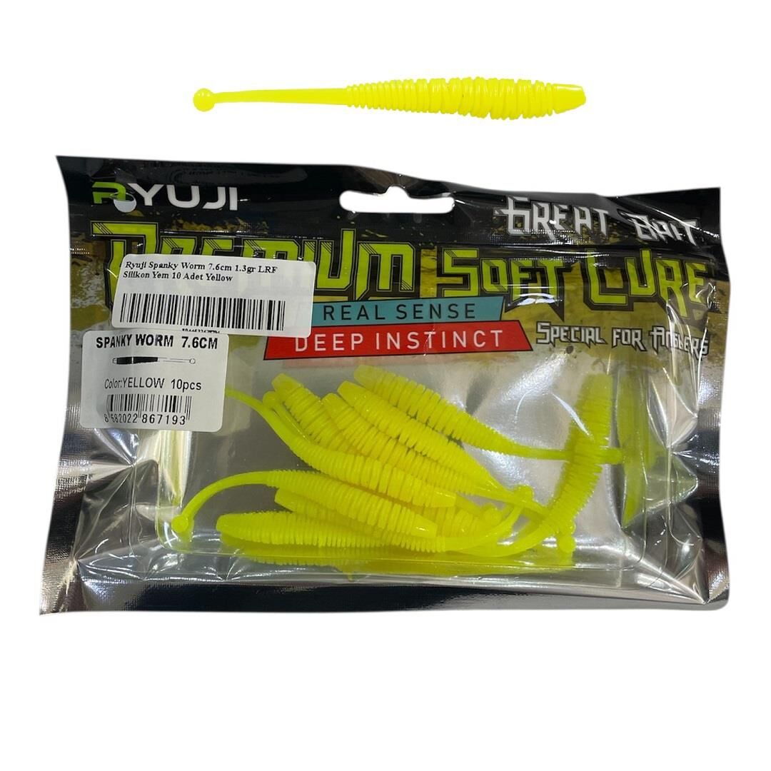 Ryuji Spanky Worm 7.6cm 1.3gr LRF Silikon Yem 10 Adet Yellow