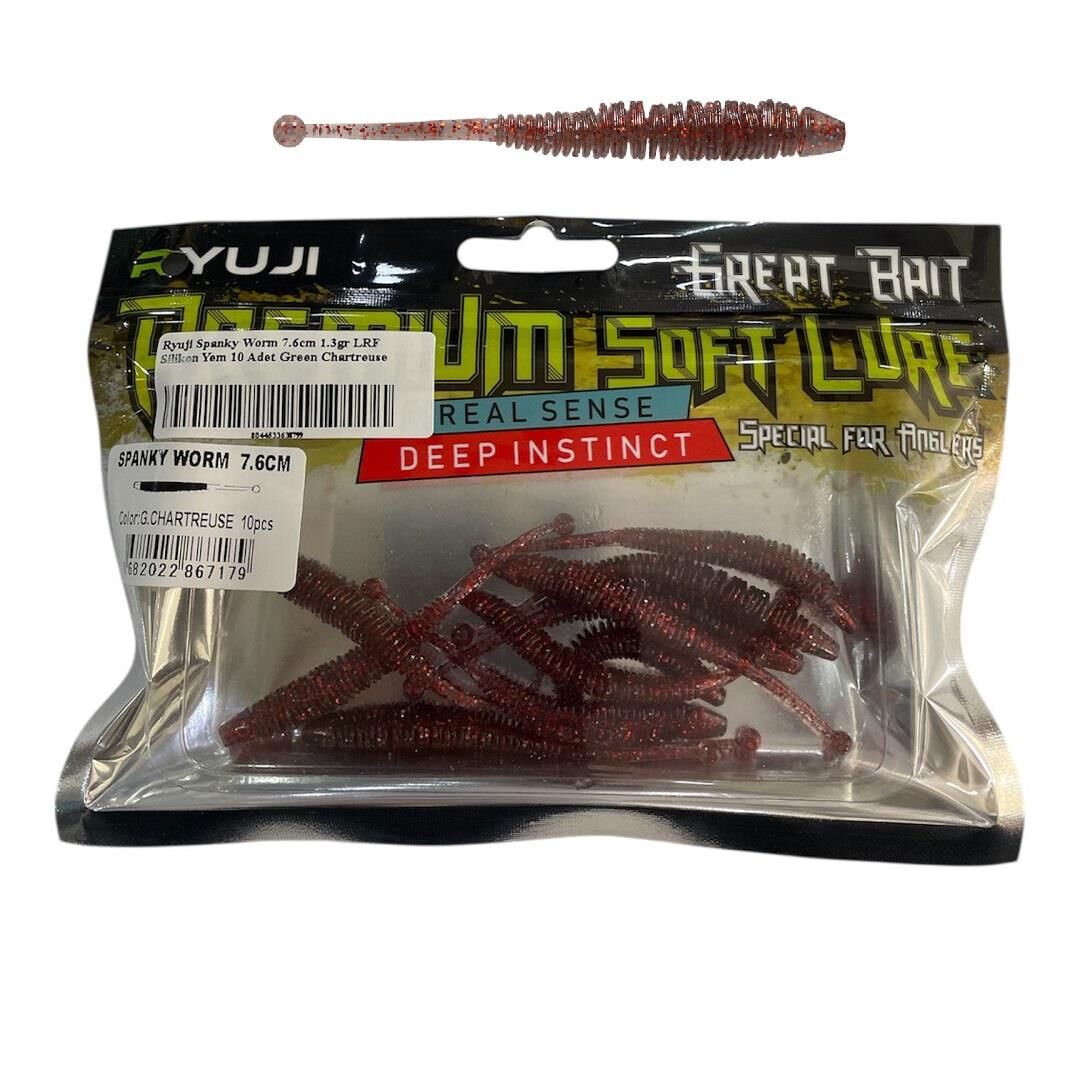 Ryuji Spanky Worm 7.6cm 1.3gr LRF Silikon Yem 10 Adet Green Chartreuse