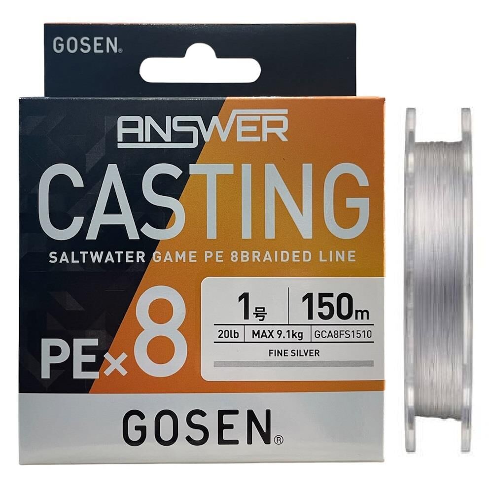 Gosen Answer Casting 8X 150mt 1.0PE Max 9.1kg Spin İp Örgü Misina Fine Silver