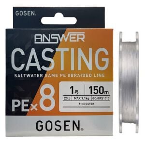 Gosen Answer Casting 8X 150mt 1.0PE Max 9.1kg Spin İp Örgü Misina Fine Silver