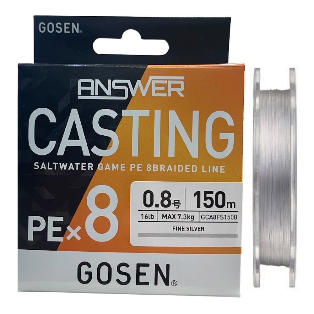 Gosen Answer Casting 8X 150mt 0.8PE Max 7.3kg Light Spin İp Örgü Misina Fine Silver