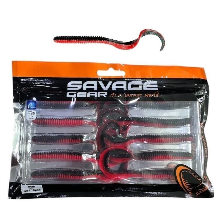Savage Gear Rib Worm 9cm 3gr Silikon Yem 10 Adet Red in Black