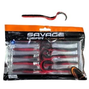 Savage Gear Rib Worm 9cm 3gr Silikon Yem 10 Adet Red in Black