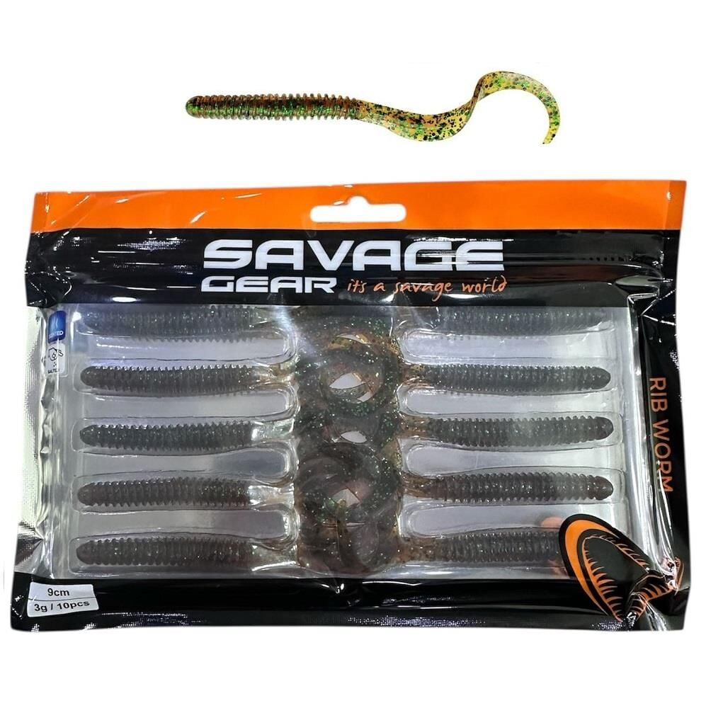 Savage Gear Rib Worm 9cm 3gr Silikon Yem 10 Adet Green Pumpkin