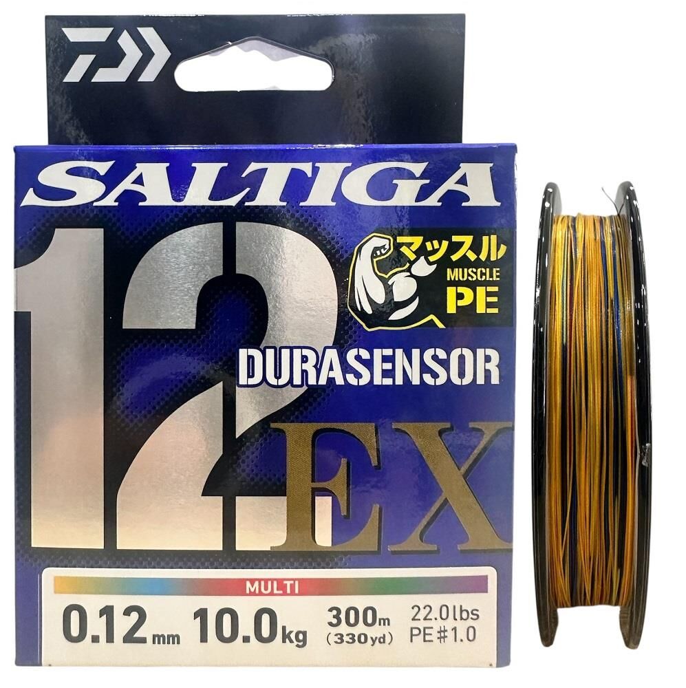Tresse Daiwa Saltiga 12 Brins – 300m, PE.4, 0,30mm, Résistance 30,7kg – Multicolore