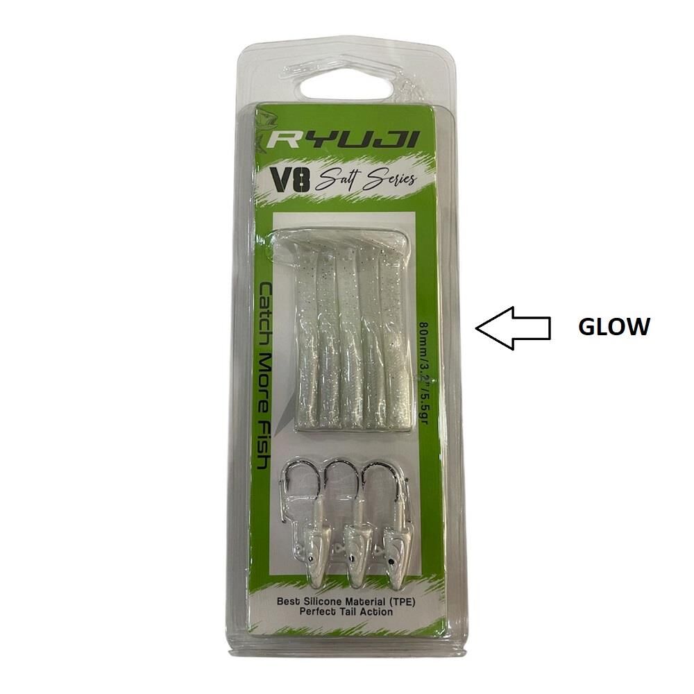 Ryuji V8 8cm 5.5gr Silikon Yem (3+5) Trans White Head Glow
