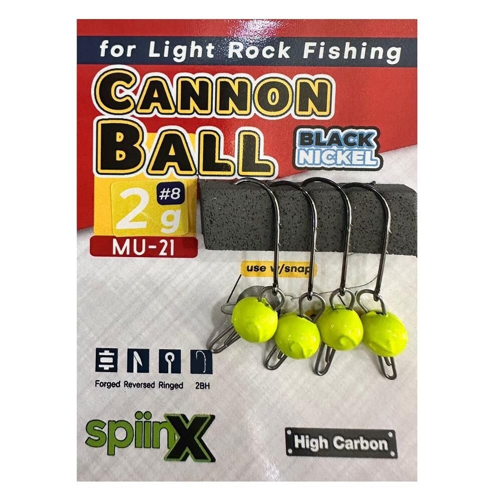 SpiinX Cannon Ball 8 No 2gr Mafsallı Jig Head Zoka 4 Adet Sarı